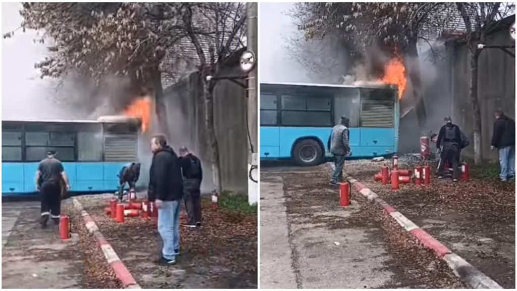 Incendiu in Bucuresti Autobuz STB ars la Autobaza Nord