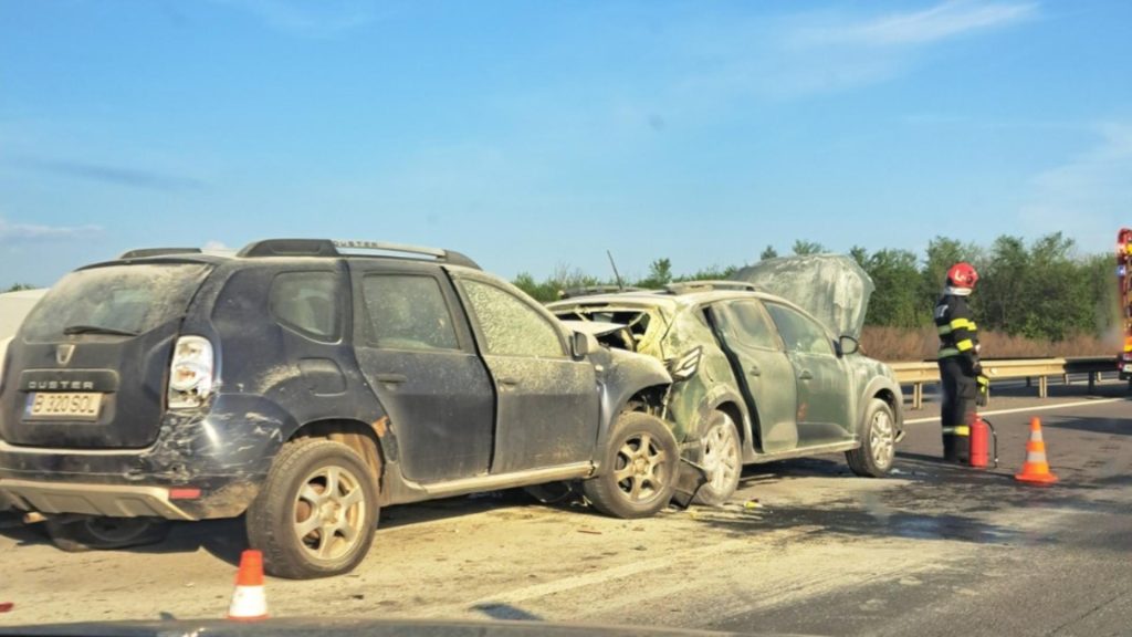 Carambol cu 5 masini pe A1 in Dambovita